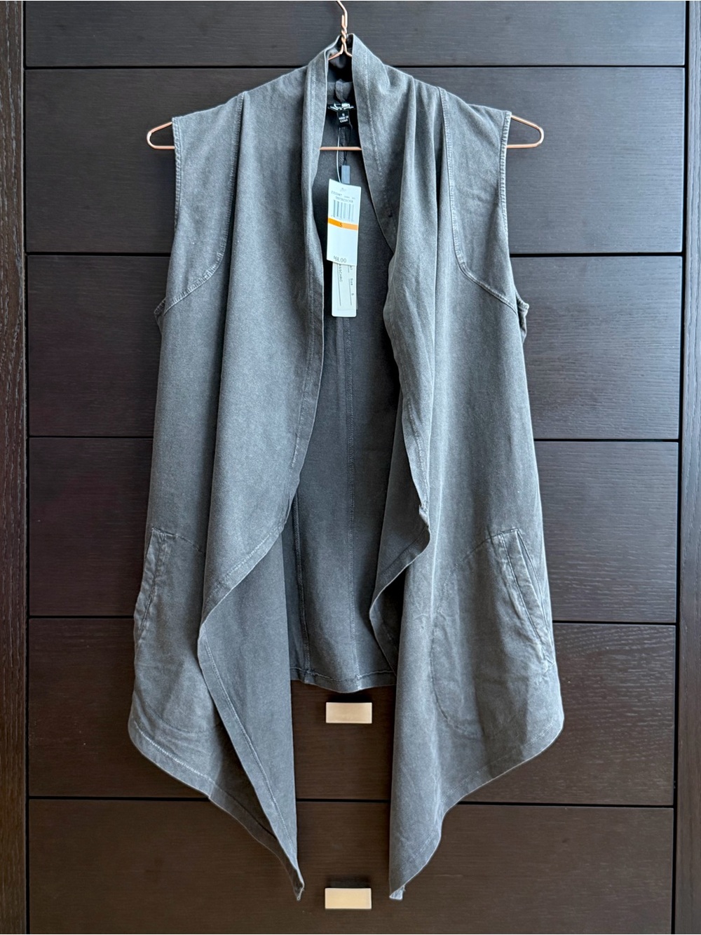 C&C California Washed Charcoal Gray Draped Sleeveless Vest